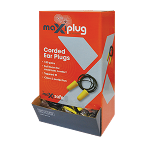 MAXISAFE TAPERED EARPLUG, CLASS 5 CORDED, BOX of 100 PAIRS